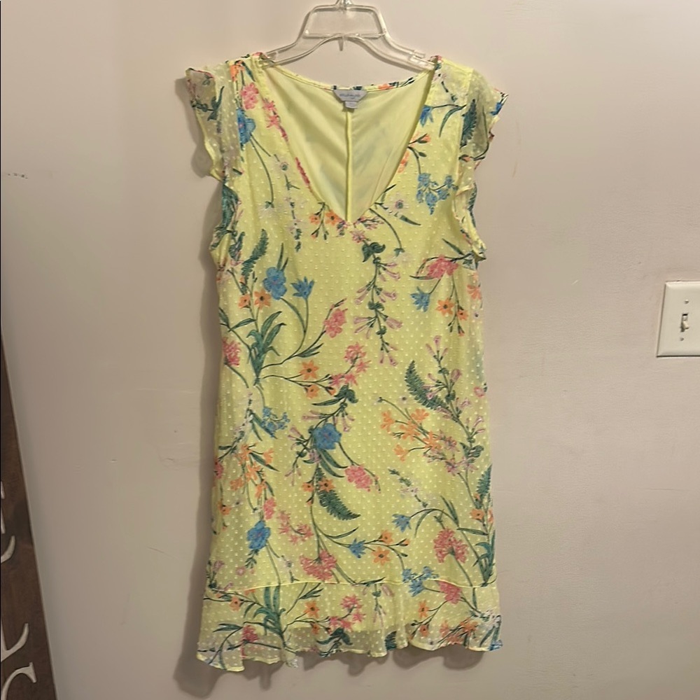 Belle & sky Floral Yellow Dress with Ruffle Sleeves